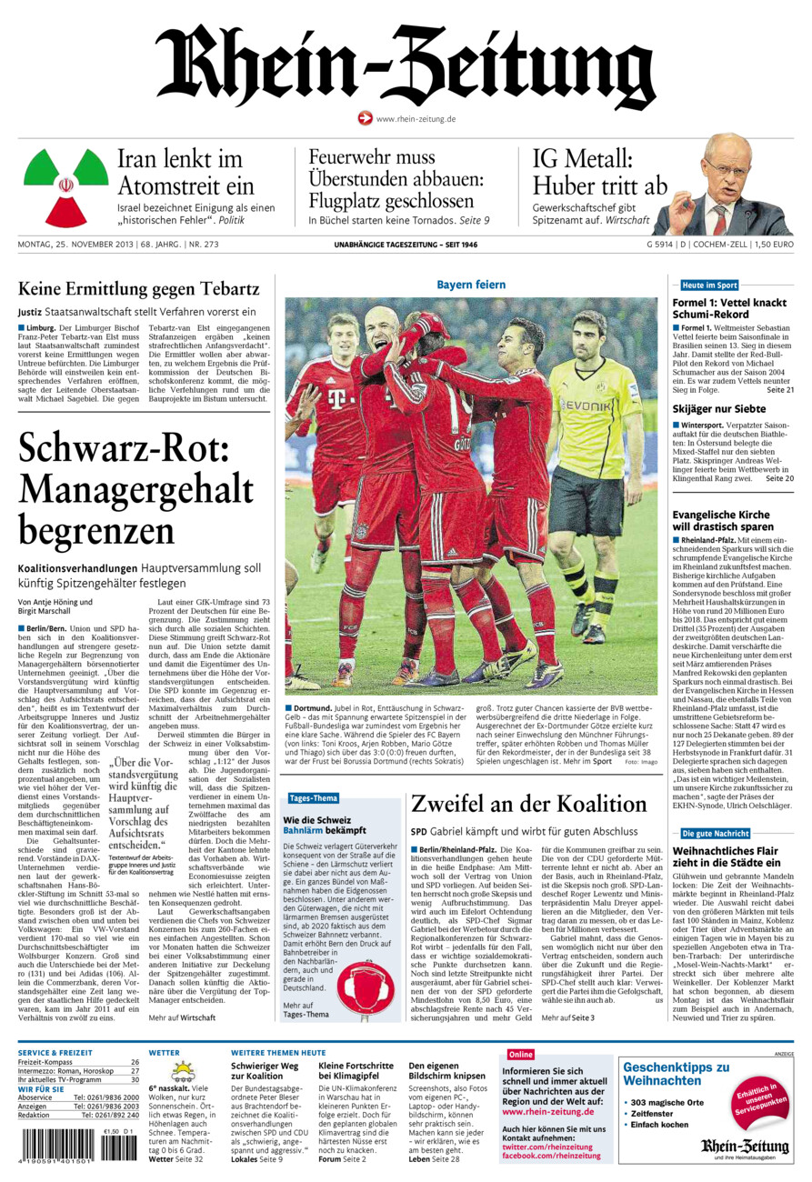 Rhein-Zeitung Kreis Cochem-Zell vom Montag, 25.11.2013