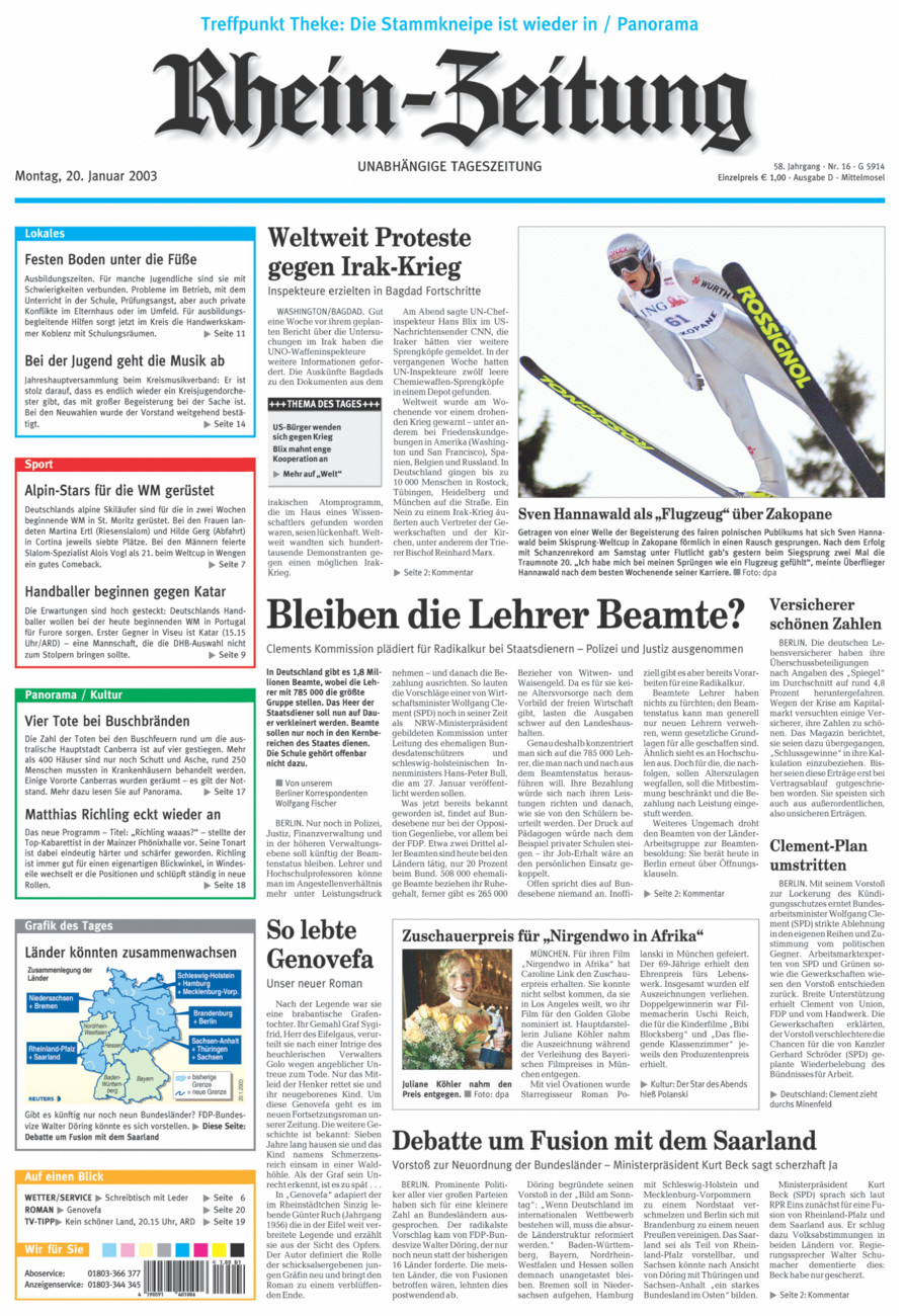 Rhein-Zeitung Kreis Cochem-Zell vom Montag, 20.01.2003