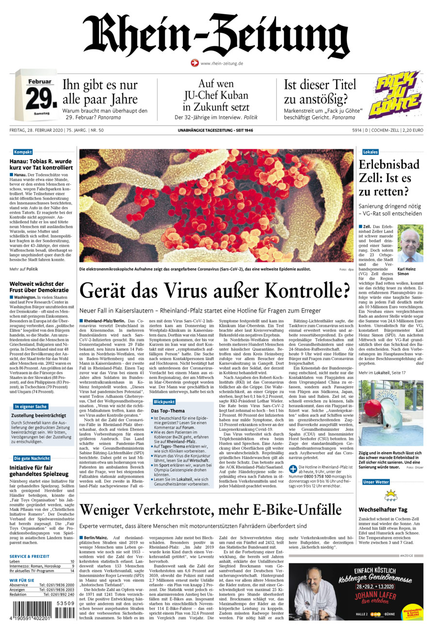 Rhein-Zeitung Kreis Cochem-Zell vom Freitag, 28.02.2020