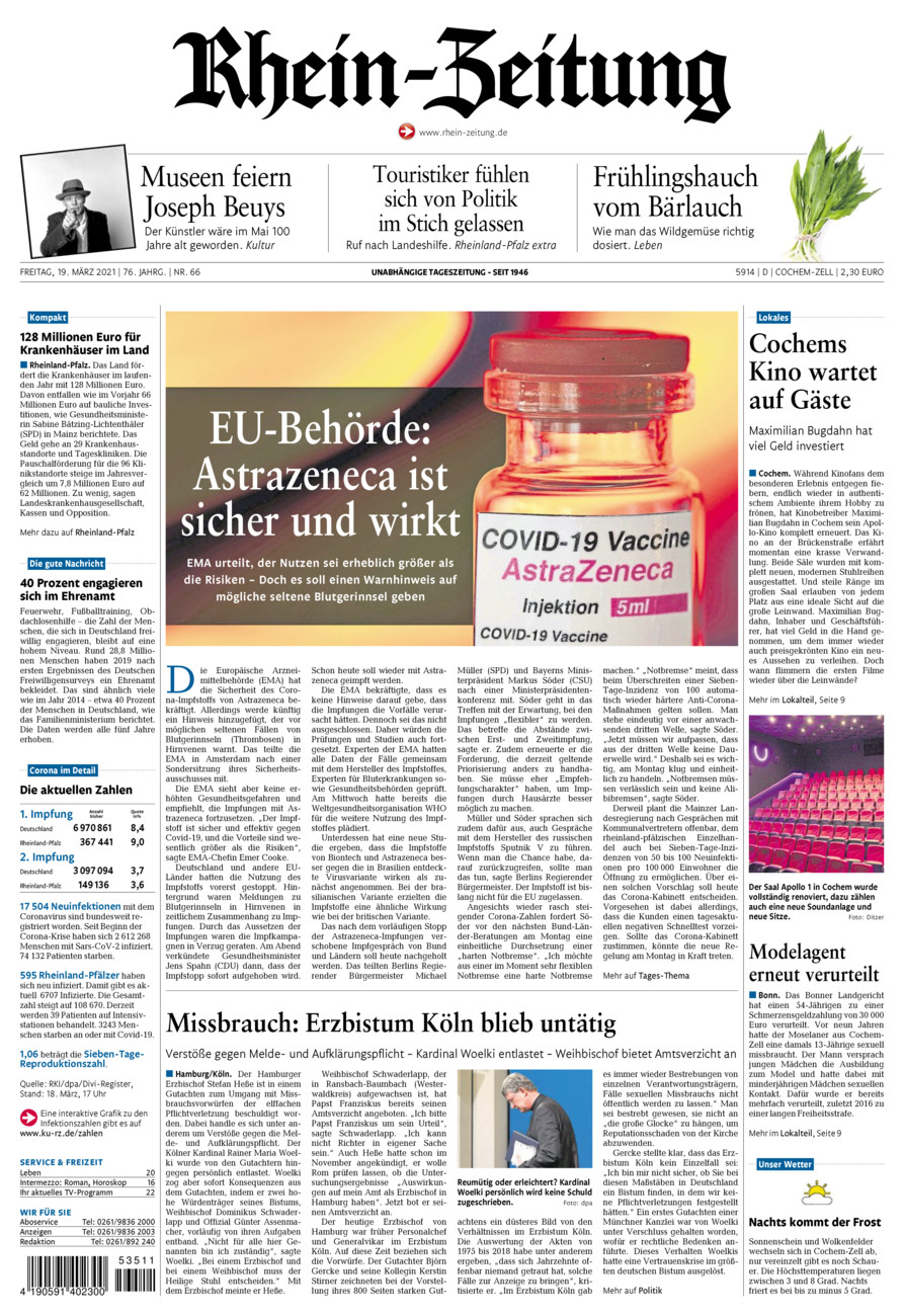 Rhein-Zeitung Kreis Cochem-Zell vom Freitag, 19.03.2021