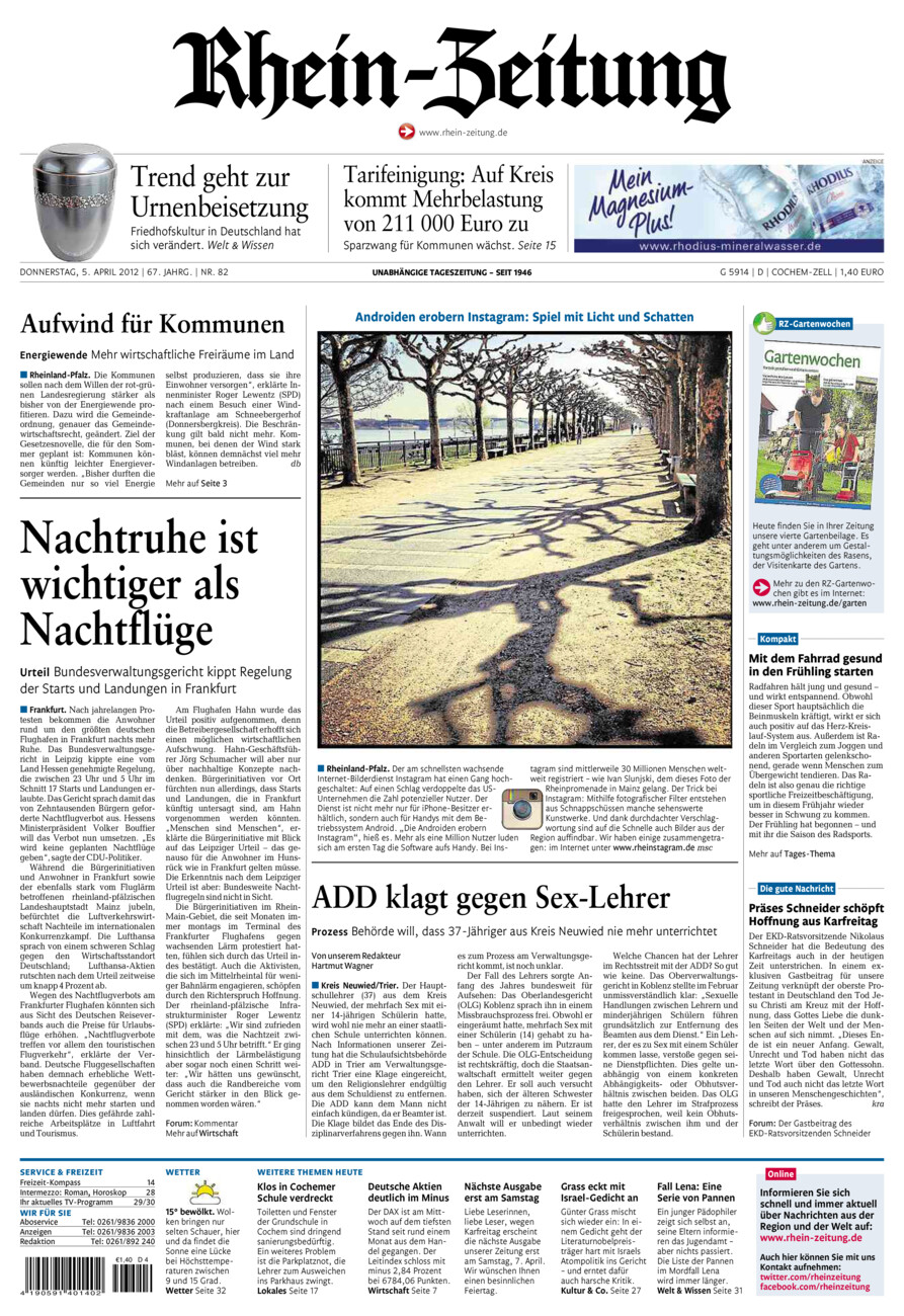 Rhein-Zeitung Kreis Cochem-Zell vom Donnerstag, 05.04.2012