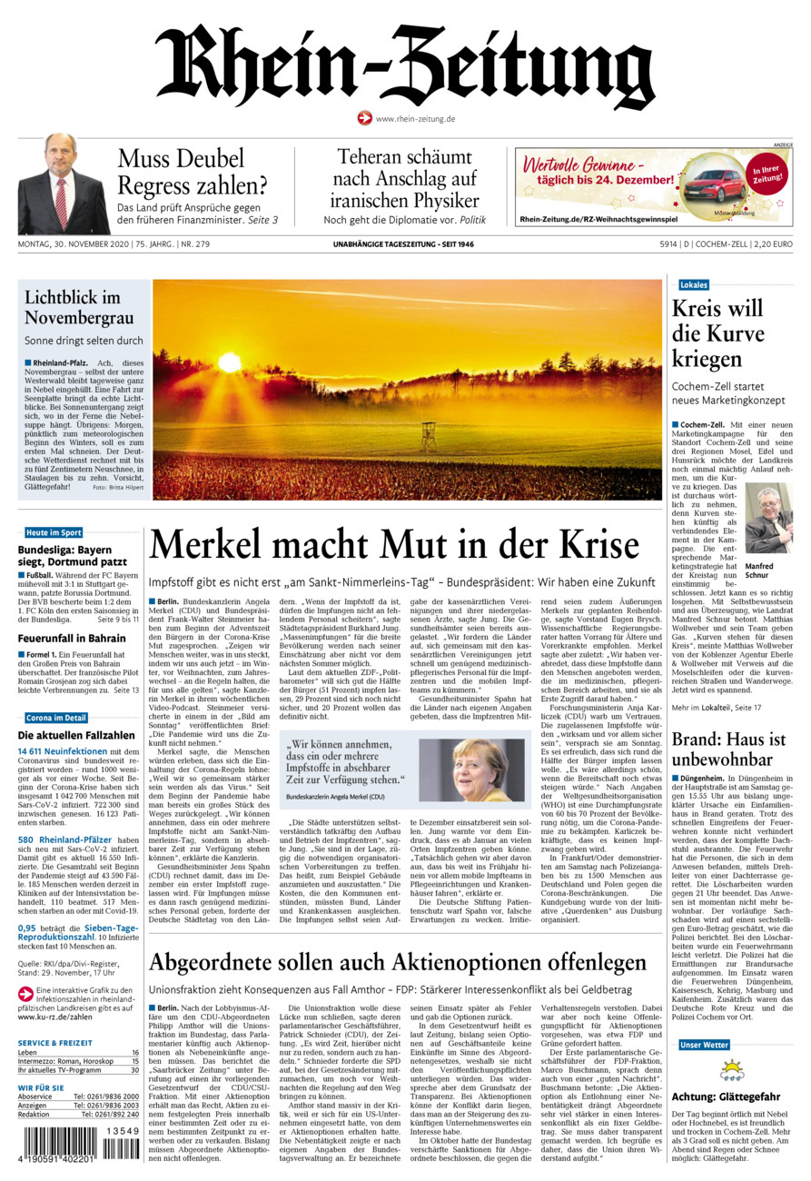 Rhein-Zeitung Kreis Cochem-Zell vom Montag, 30.11.2020