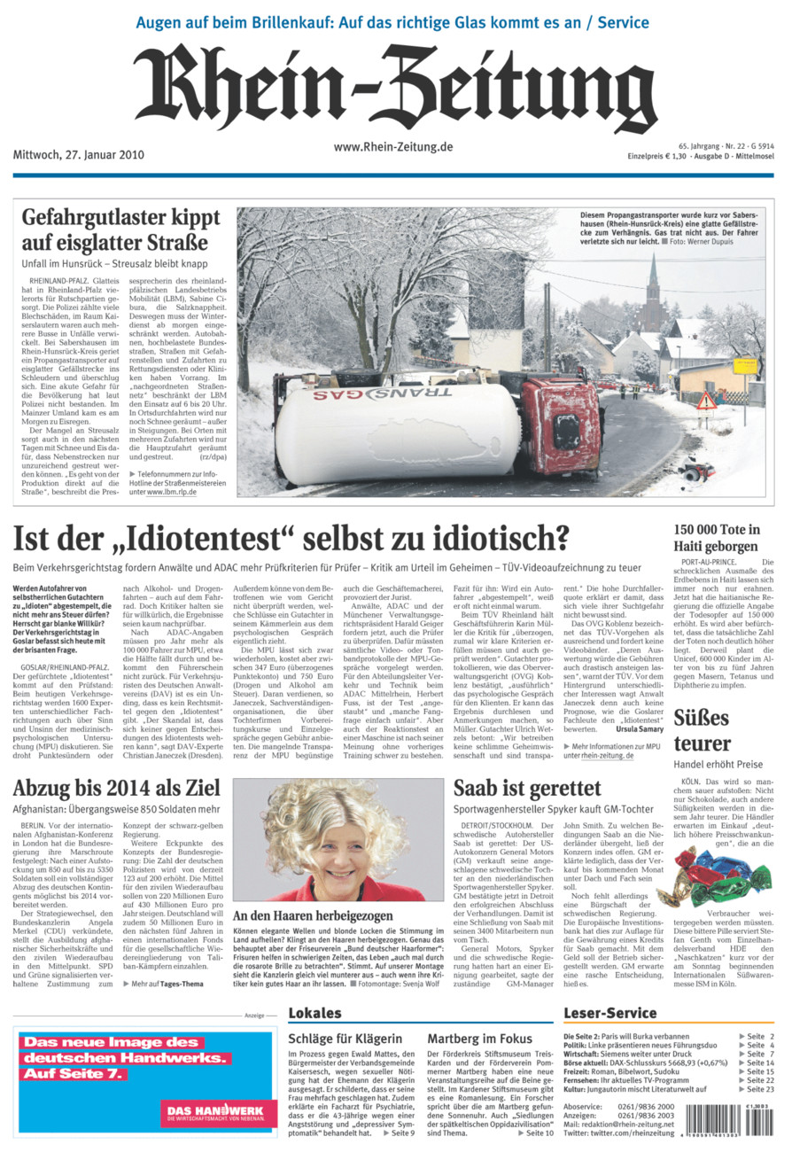 Rhein-Zeitung Kreis Cochem-Zell vom Mittwoch, 27.01.2010
