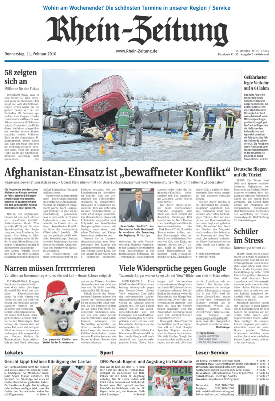 Rhein-Zeitung Kreis Cochem-Zell vom Donnerstag, 11.02.2010