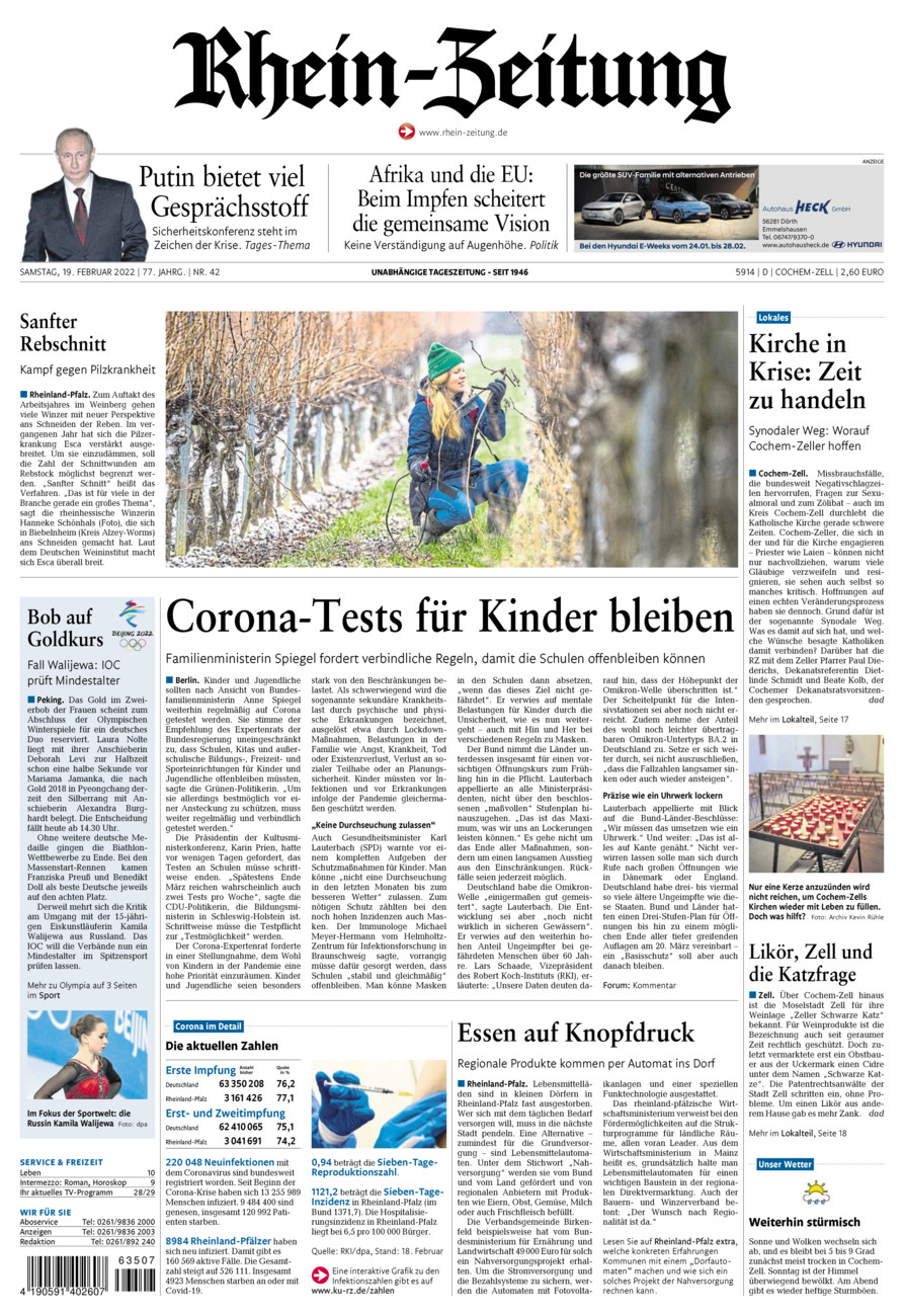 Rhein-Zeitung Kreis Cochem-Zell vom Samstag, 19.02.2022