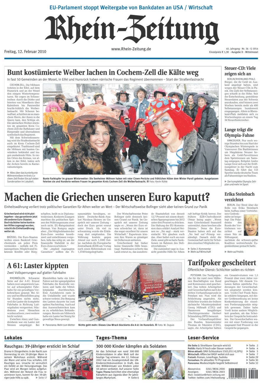 Rhein-Zeitung Kreis Cochem-Zell vom Freitag, 12.02.2010