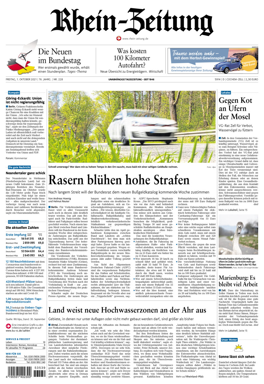 Rhein-Zeitung Kreis Cochem-Zell vom Freitag, 01.10.2021