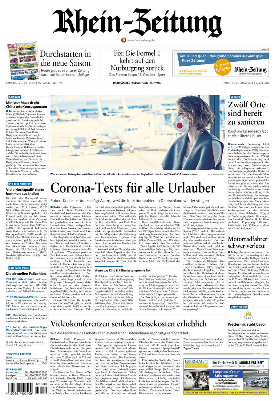 Rhein-Zeitung Kreis Cochem-Zell vom Samstag, 25.07.2020