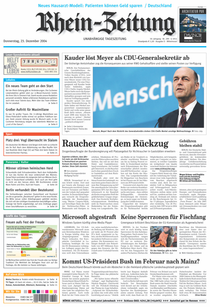 Rhein-Zeitung Kreis Cochem-Zell vom Donnerstag, 23.12.2004