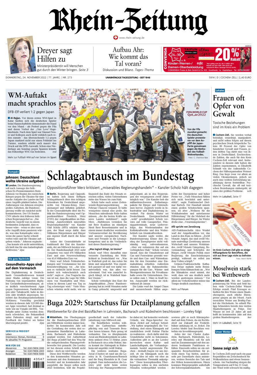 Rhein-Zeitung Kreis Cochem-Zell vom Donnerstag, 24.11.2022