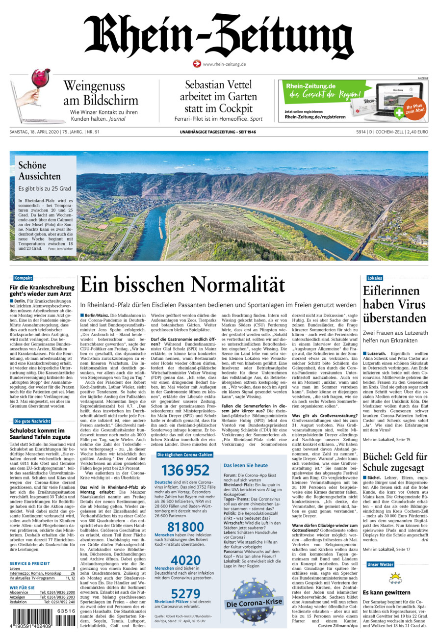 Rhein-Zeitung Kreis Cochem-Zell vom Samstag, 18.04.2020