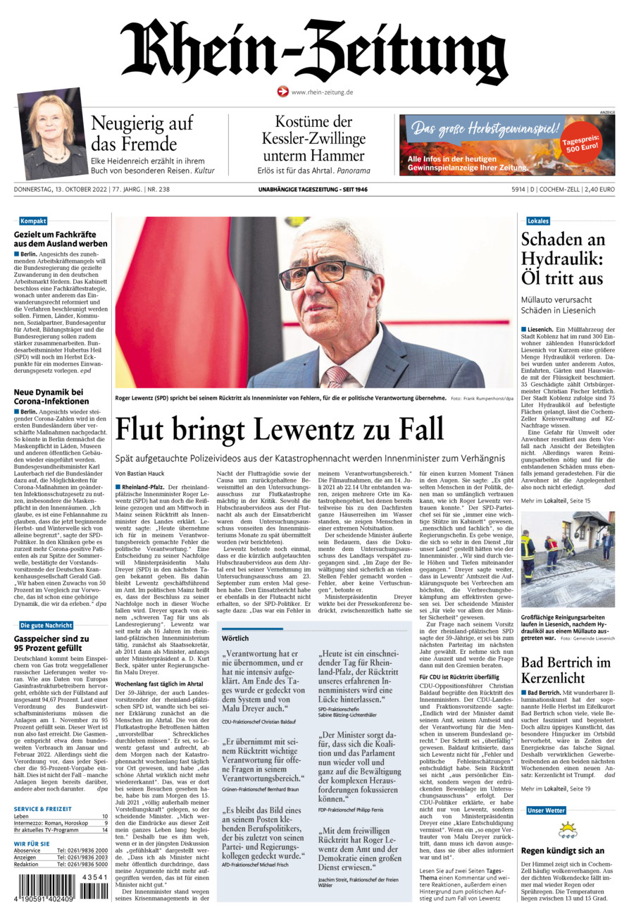 Rhein-Zeitung Kreis Cochem-Zell vom Donnerstag, 13.10.2022