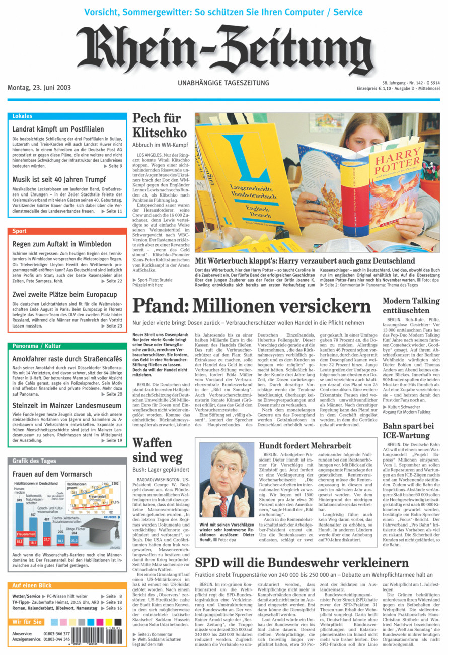 Rhein-Zeitung Kreis Cochem-Zell vom Montag, 23.06.2003