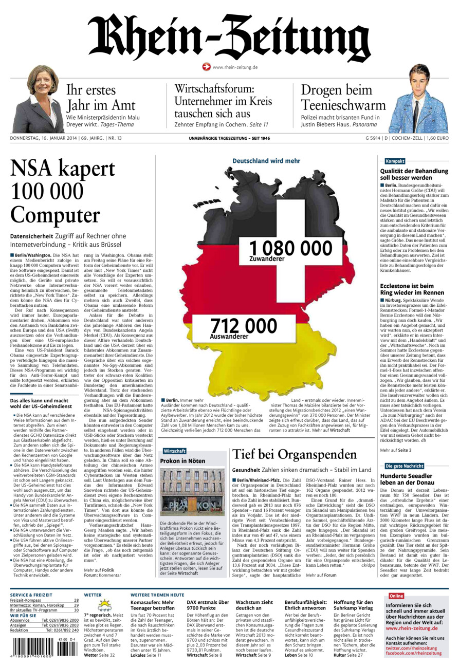 Rhein-Zeitung Kreis Cochem-Zell vom Donnerstag, 16.01.2014