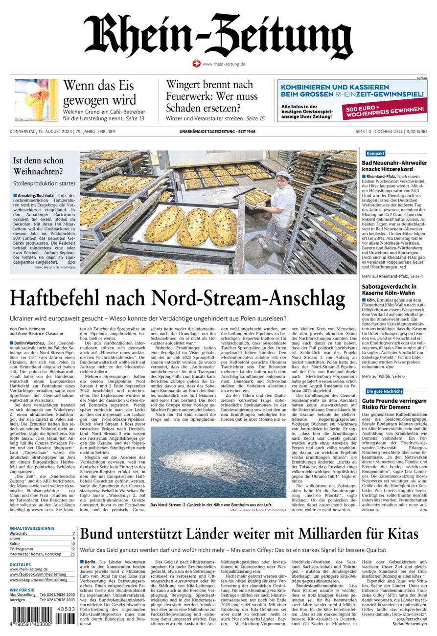 Rhein-Zeitung Kreis Cochem-Zell vom Donnerstag, 15.08.2024