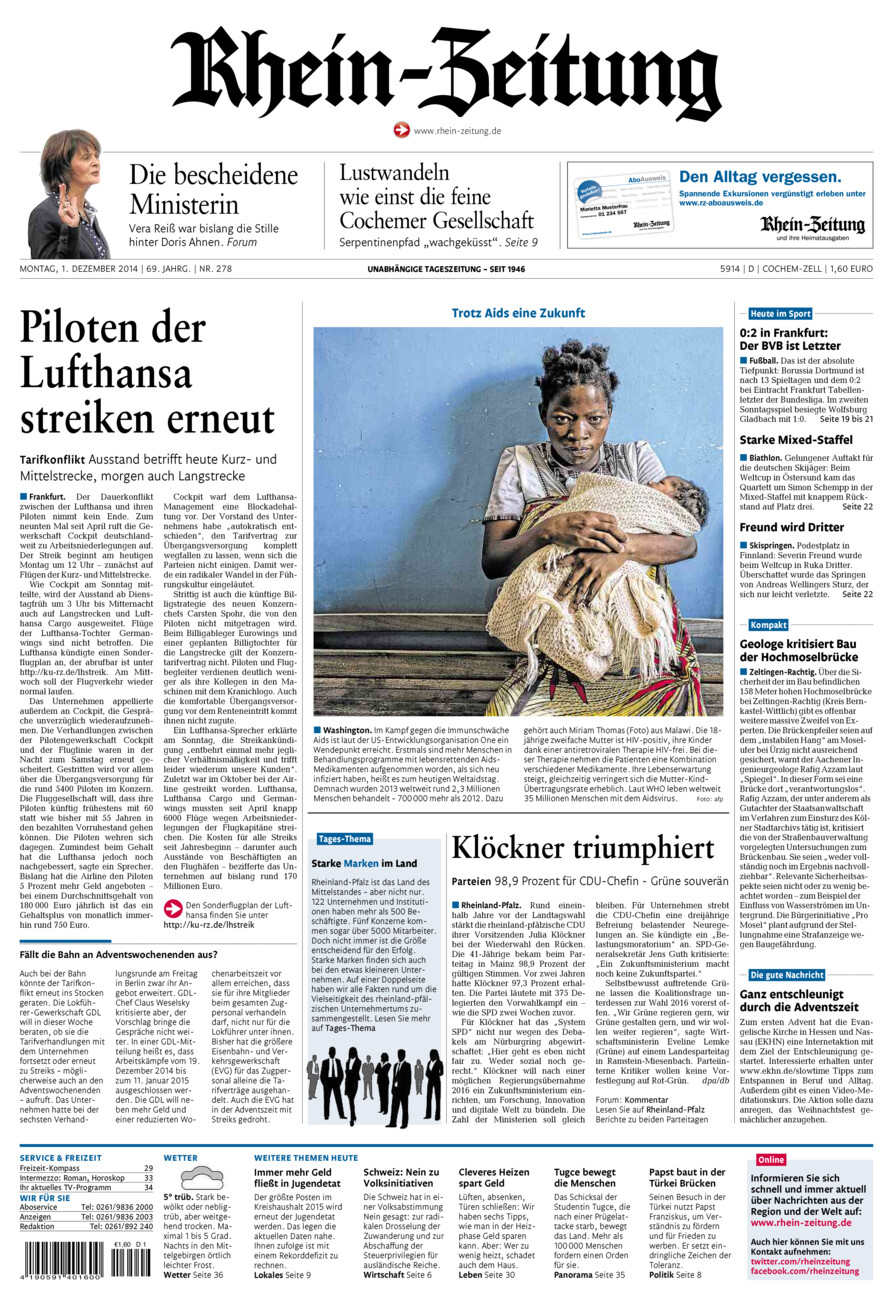 Rhein-Zeitung Kreis Cochem-Zell vom Montag, 01.12.2014