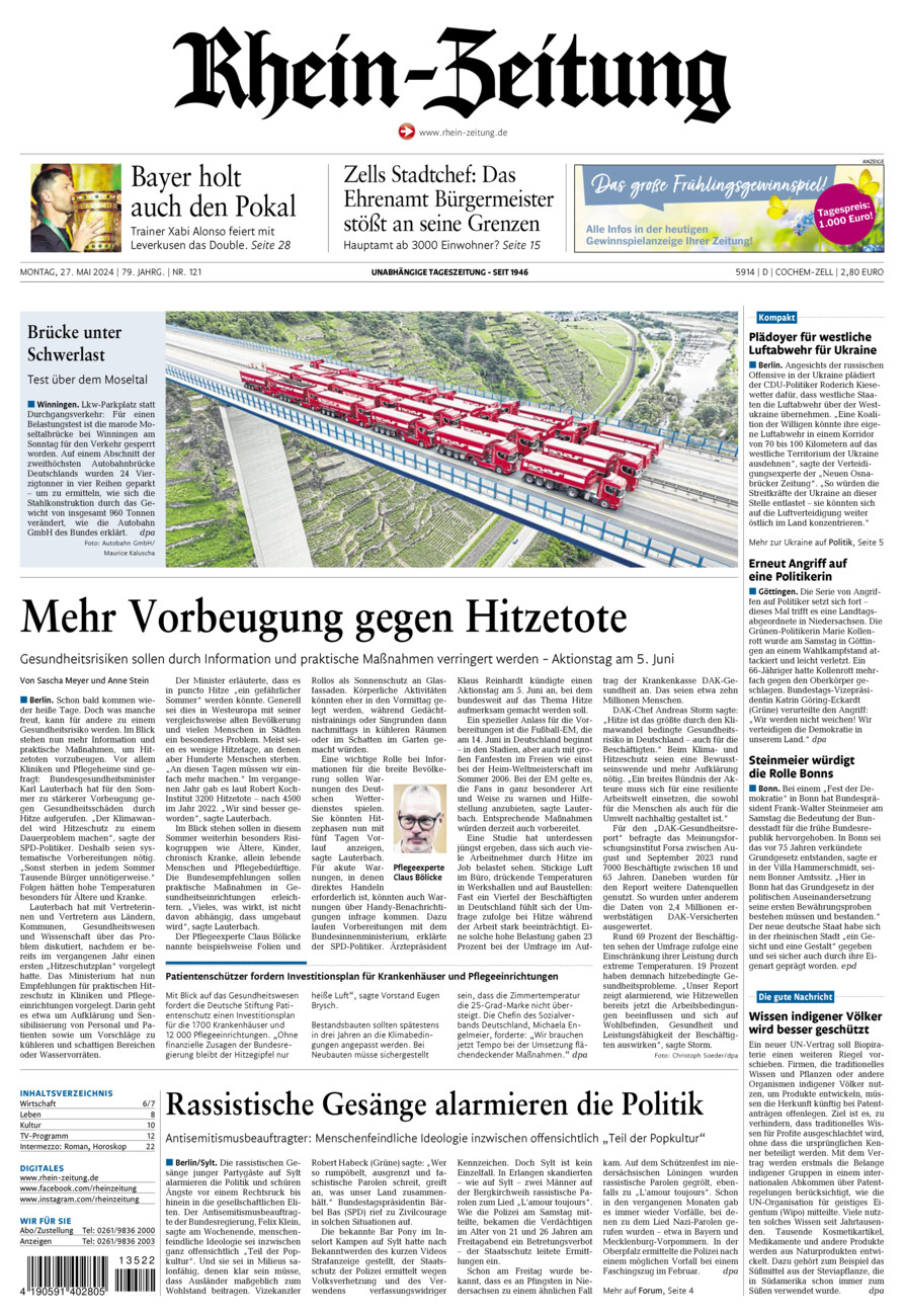 Rhein-Zeitung Kreis Cochem-Zell vom Montag, 27.05.2024
