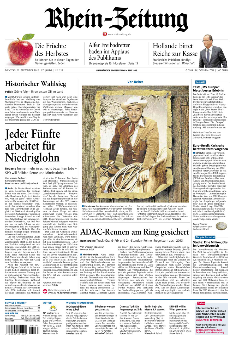 Rhein-Zeitung Kreis Cochem-Zell vom Dienstag, 11.09.2012