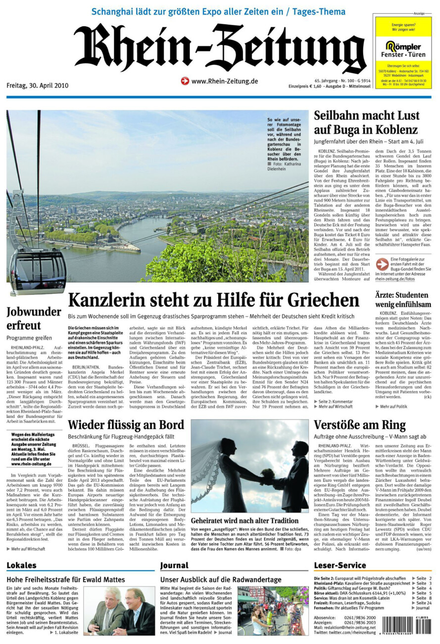 Rhein-Zeitung Kreis Cochem-Zell vom Freitag, 30.04.2010