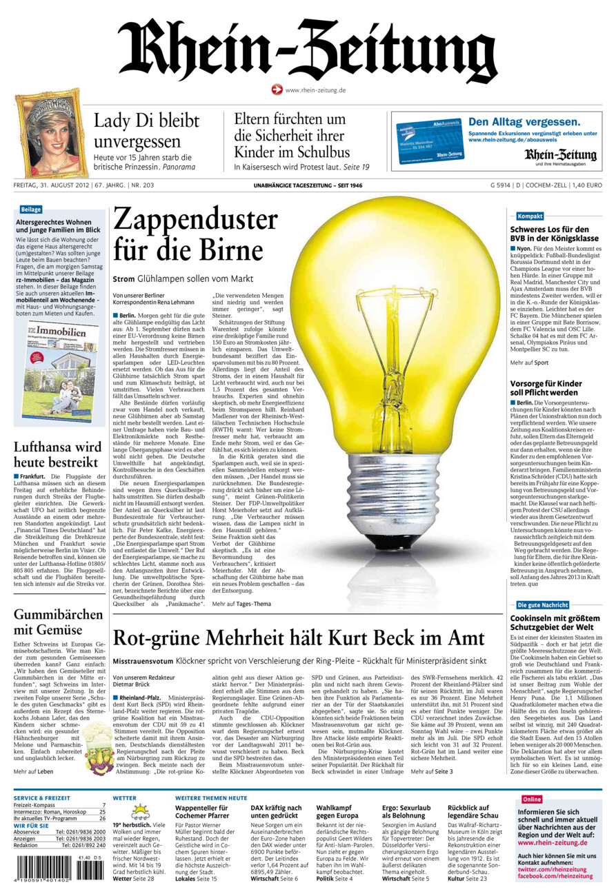 Rhein-Zeitung Kreis Cochem-Zell vom Freitag, 31.08.2012