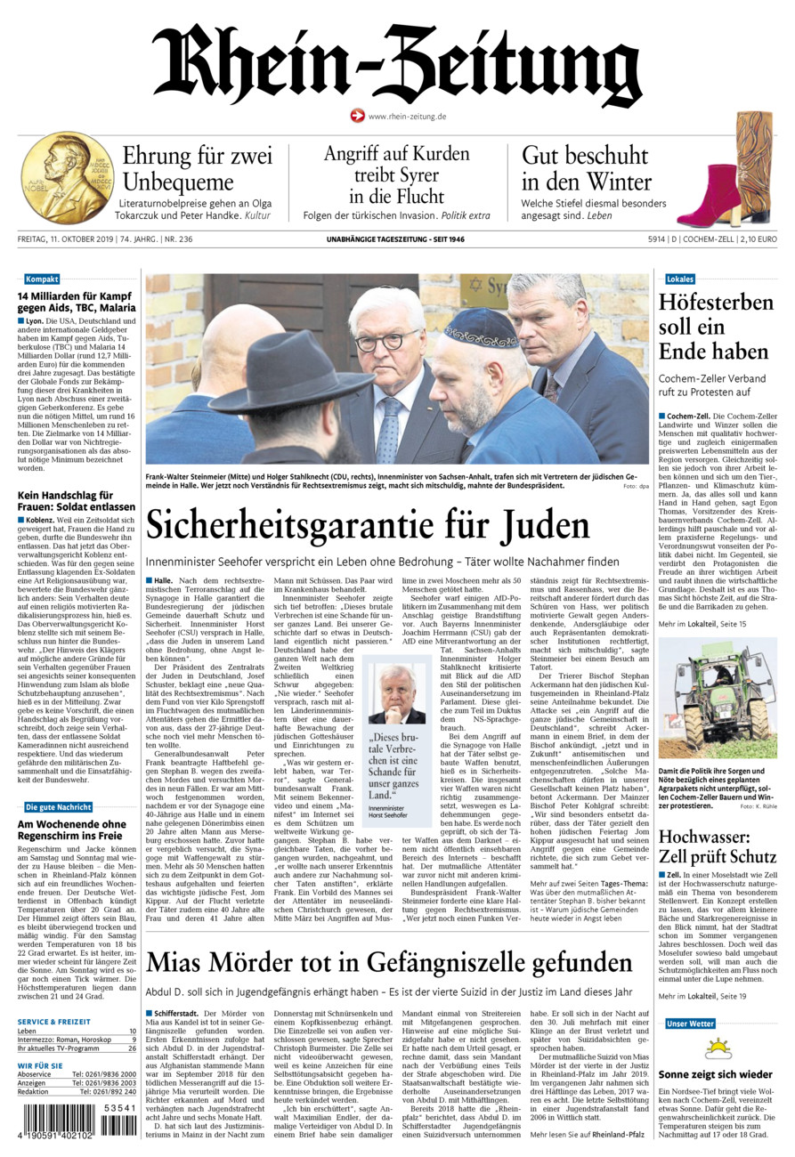 Rhein-Zeitung Kreis Cochem-Zell vom Freitag, 11.10.2019