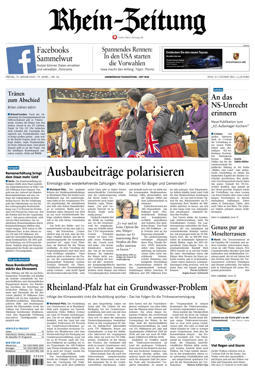 Rhein-Zeitung Kreis Cochem-Zell vom Freitag, 31.01.2020