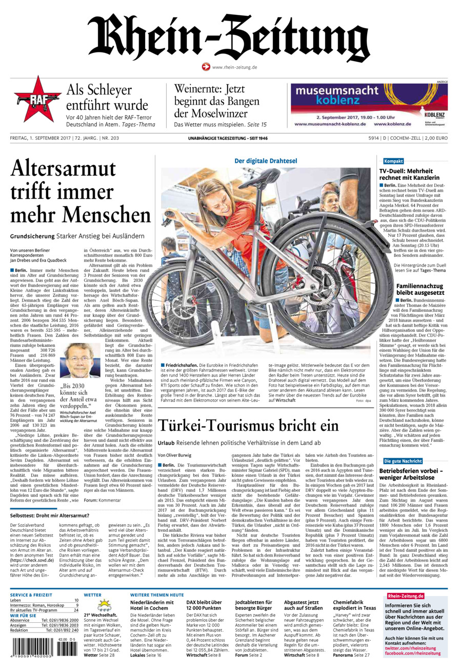 Rhein-Zeitung Kreis Cochem-Zell vom Freitag, 01.09.2017