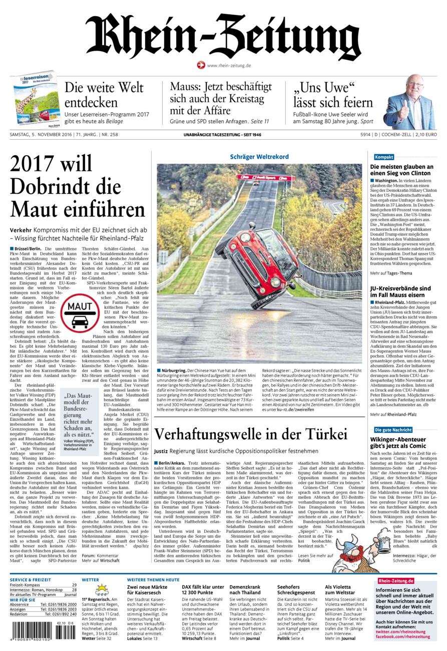 Rhein-Zeitung Kreis Cochem-Zell vom Samstag, 05.11.2016