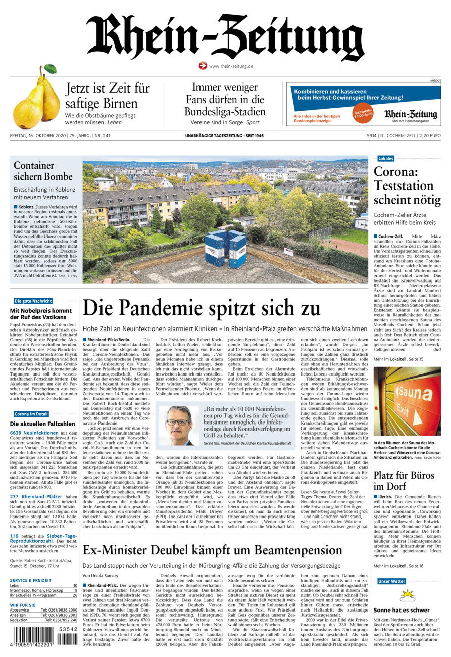 Rhein-Zeitung Kreis Cochem-Zell vom Freitag, 16.10.2020