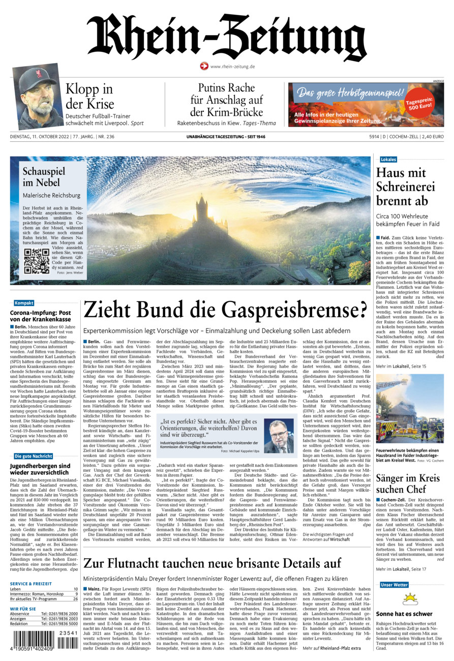 Rhein-Zeitung Kreis Cochem-Zell vom Dienstag, 11.10.2022