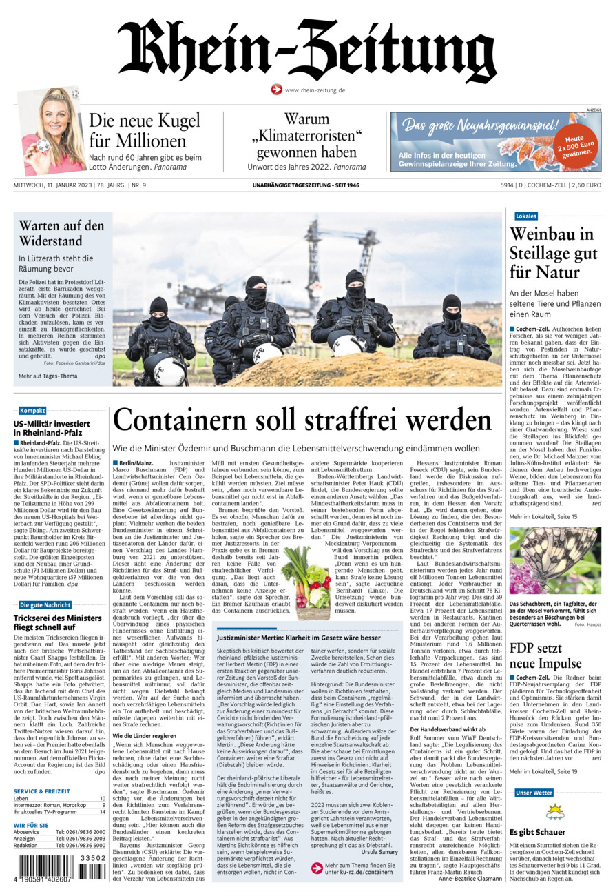 Rhein-Zeitung Kreis Cochem-Zell vom Mittwoch, 11.01.2023