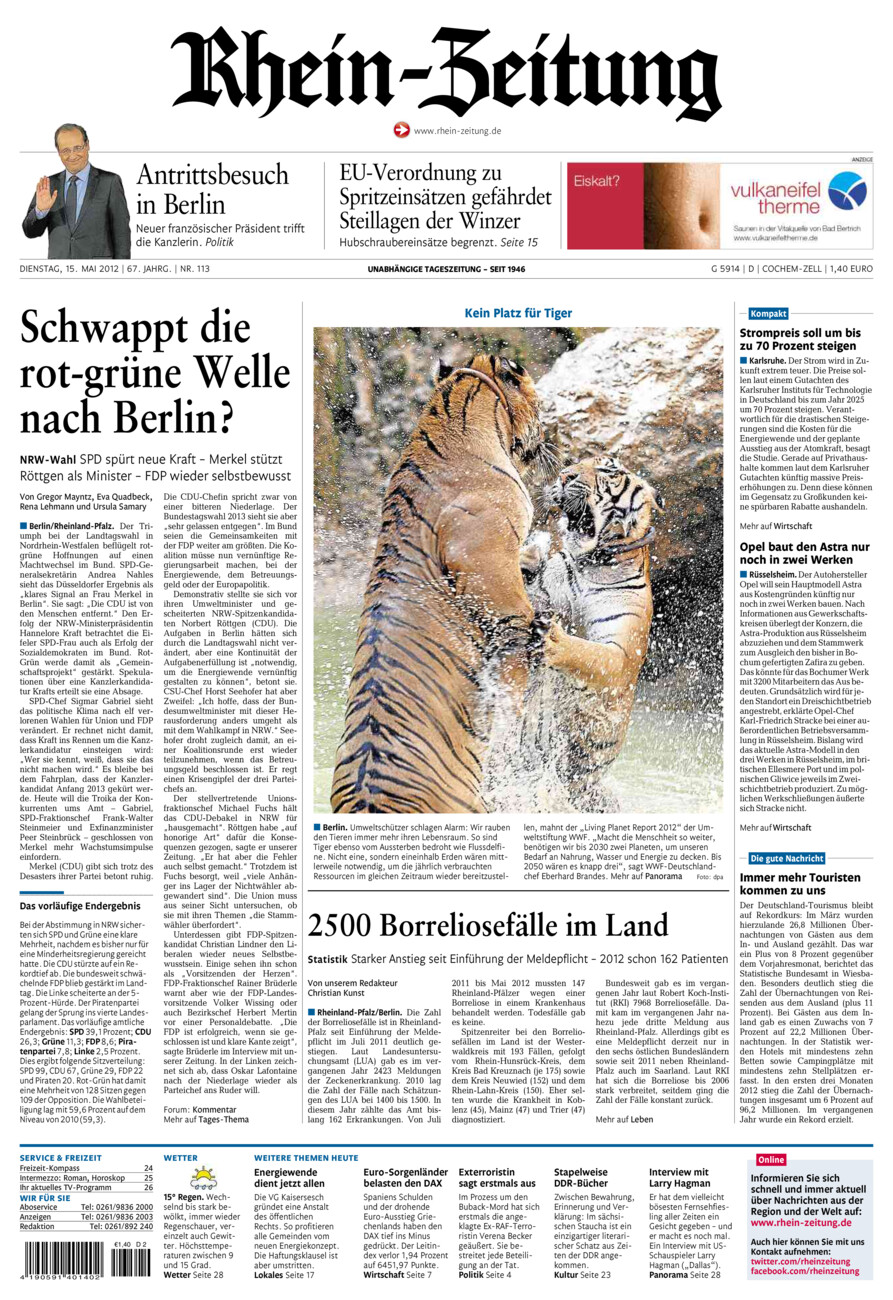 Rhein-Zeitung Kreis Cochem-Zell vom Dienstag, 15.05.2012