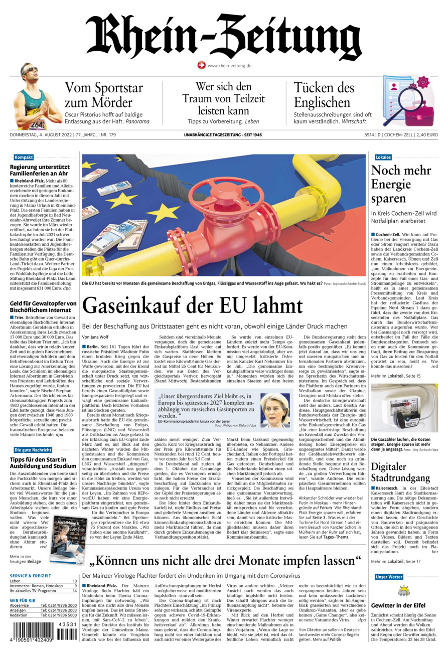 Rhein-Zeitung Kreis Cochem-Zell vom Donnerstag, 04.08.2022