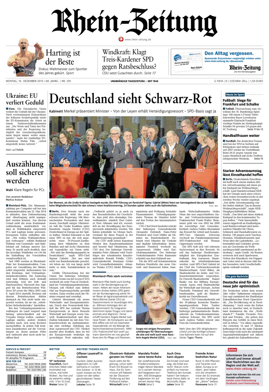 Rhein-Zeitung Kreis Cochem-Zell vom Montag, 16.12.2013
