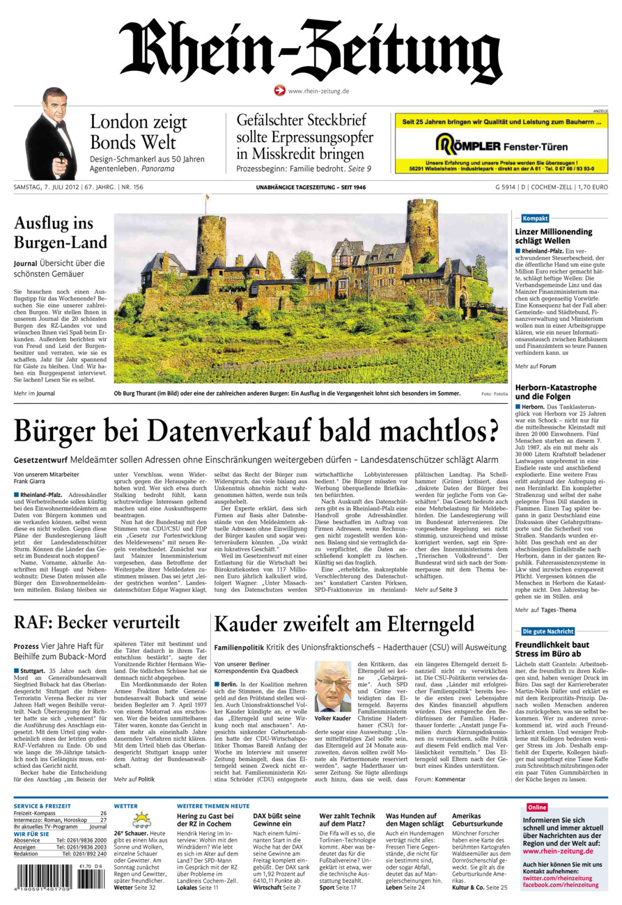 Rhein-Zeitung Kreis Cochem-Zell vom Samstag, 07.07.2012