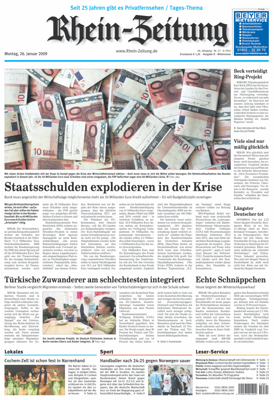 Rhein-Zeitung Kreis Cochem-Zell vom Montag, 26.01.2009