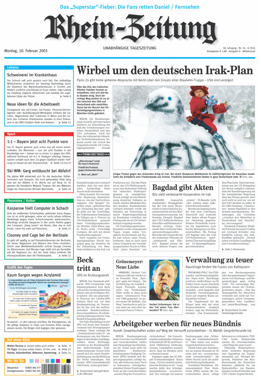 Rhein-Zeitung Kreis Cochem-Zell vom Montag, 10.02.2003