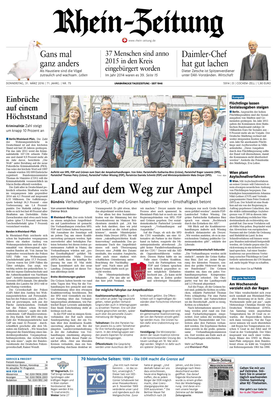 Rhein-Zeitung Kreis Cochem-Zell vom Donnerstag, 31.03.2016