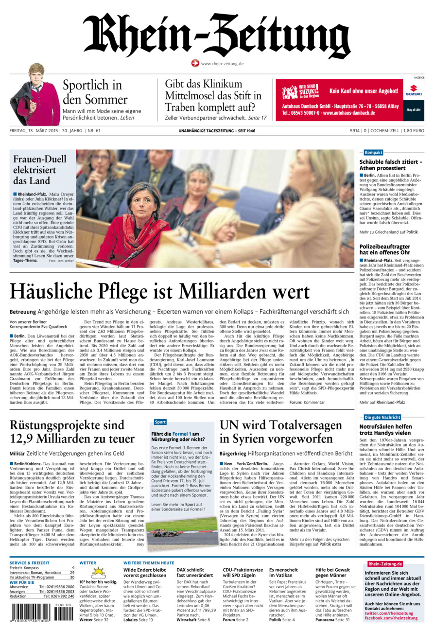 Rhein-Zeitung Kreis Cochem-Zell vom Freitag, 13.03.2015