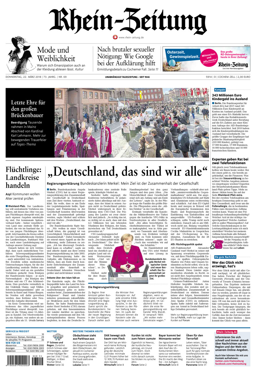 Rhein-Zeitung Kreis Cochem-Zell vom Donnerstag, 22.03.2018