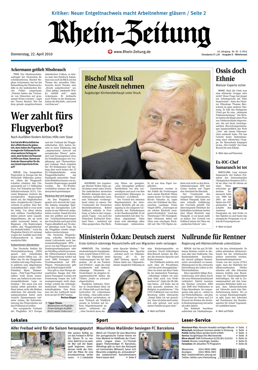 Rhein-Zeitung Kreis Cochem-Zell vom Donnerstag, 22.04.2010