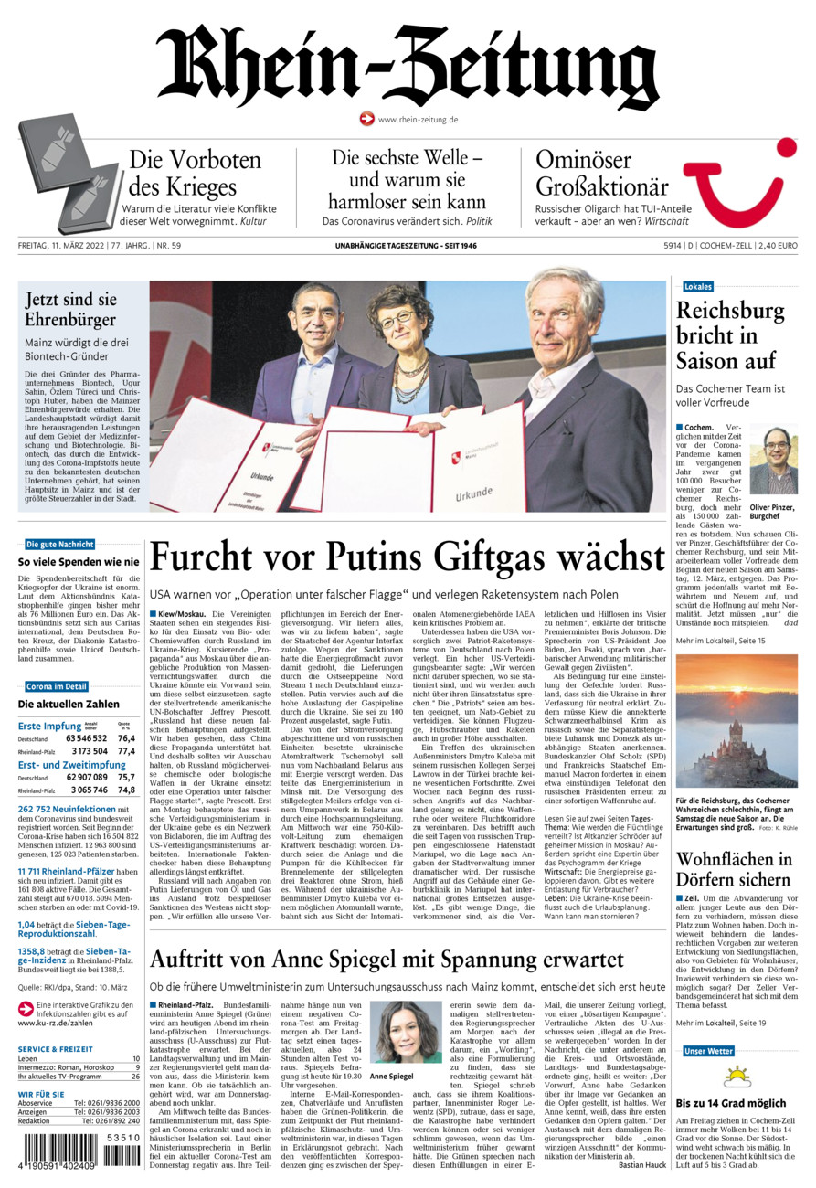 Rhein-Zeitung Kreis Cochem-Zell vom Freitag, 11.03.2022