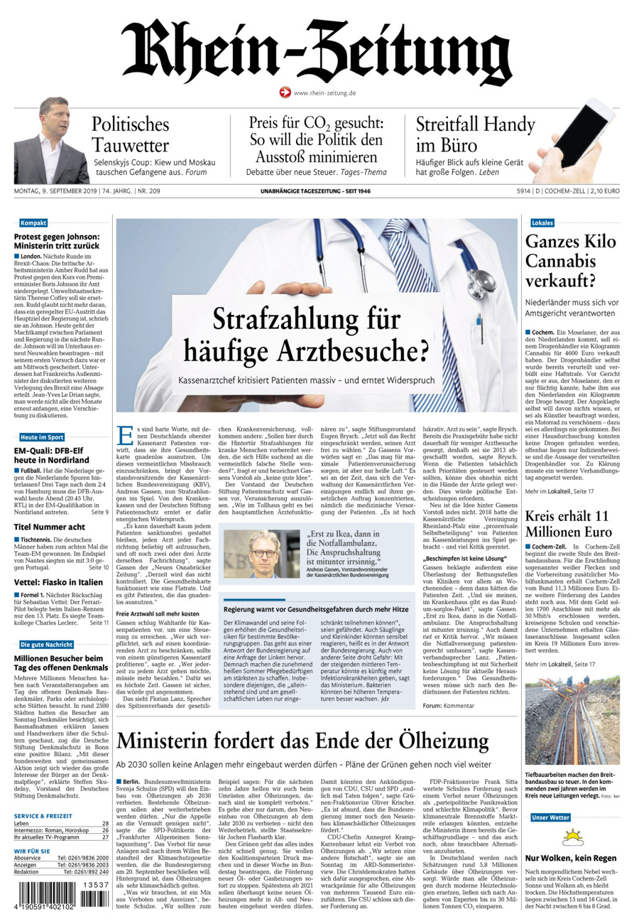 Rhein-Zeitung Kreis Cochem-Zell vom Montag, 09.09.2019