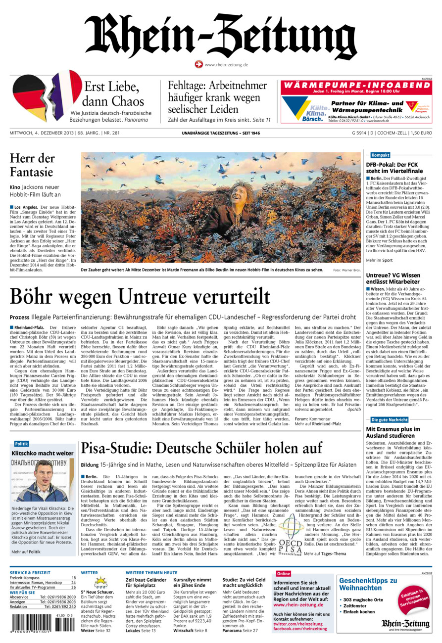 Rhein-Zeitung Kreis Cochem-Zell vom Mittwoch, 04.12.2013