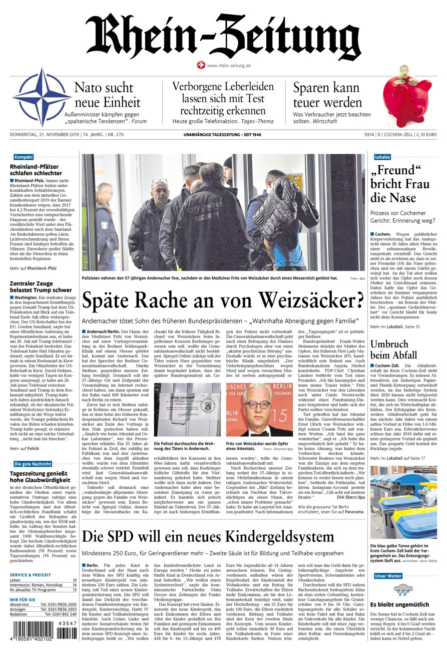 Rhein-Zeitung Kreis Cochem-Zell vom Donnerstag, 21.11.2019