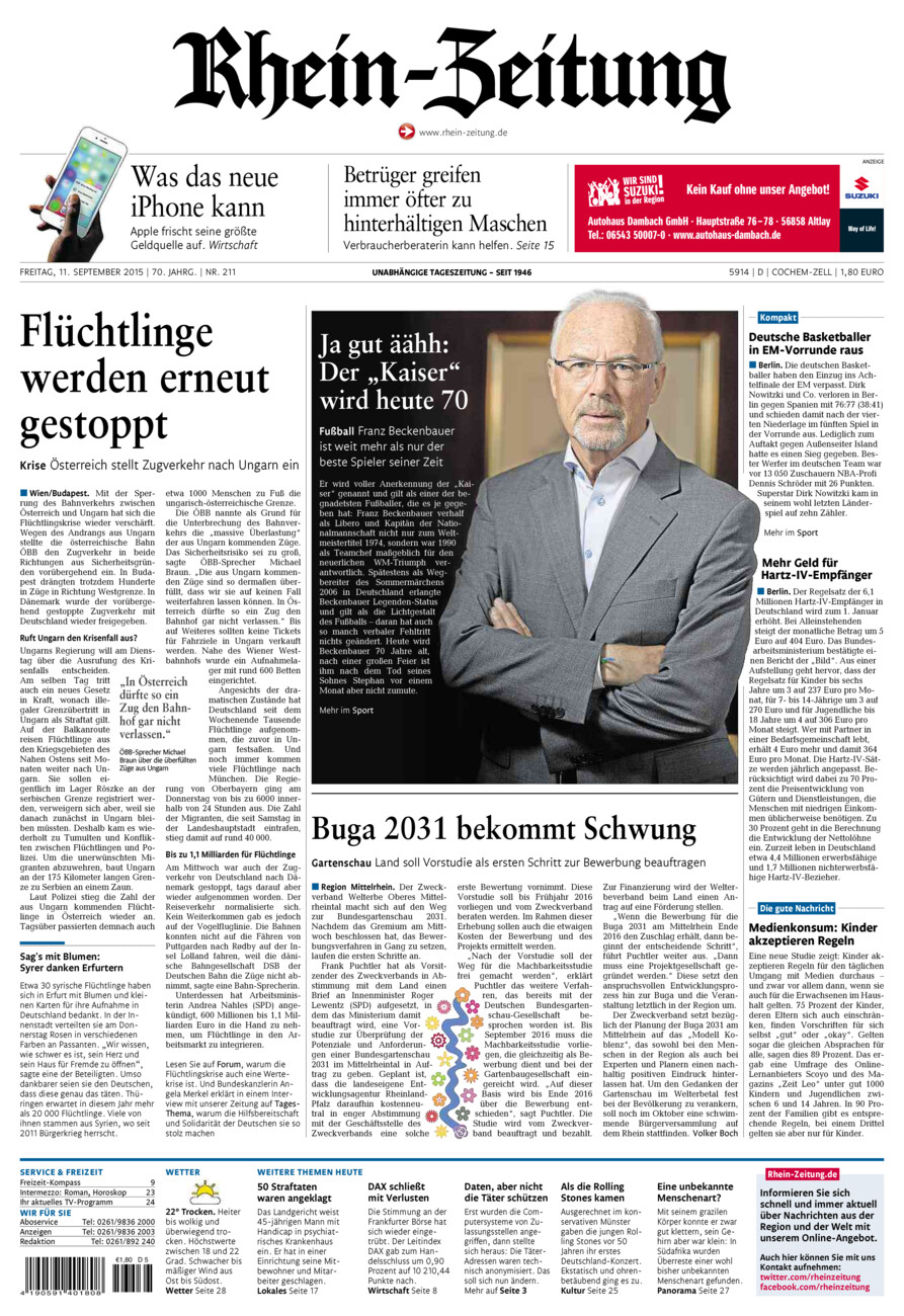 Rhein-Zeitung Kreis Cochem-Zell vom Freitag, 11.09.2015