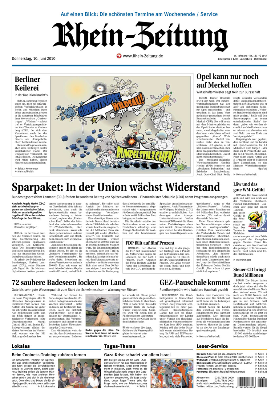 Rhein-Zeitung Kreis Cochem-Zell vom Donnerstag, 10.06.2010