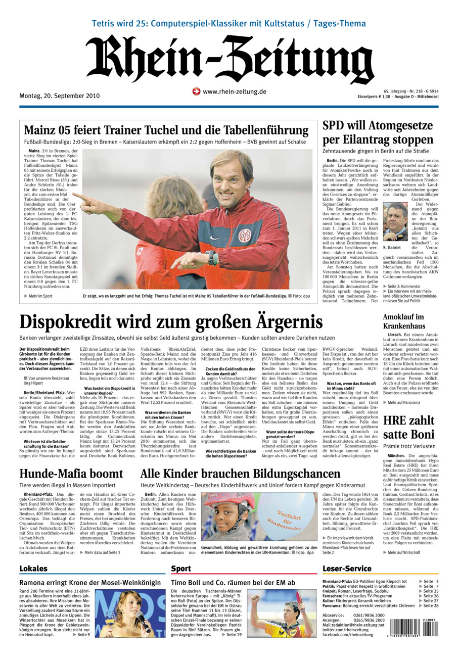Rhein-Zeitung Kreis Cochem-Zell vom Montag, 20.09.2010