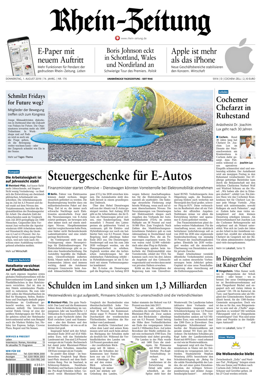 Rhein-Zeitung Kreis Cochem-Zell vom Donnerstag, 01.08.2019