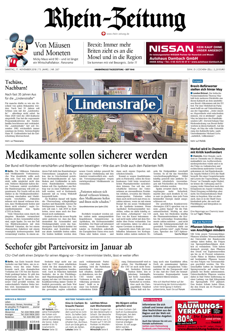 Rhein-Zeitung Kreis Cochem-Zell vom Samstag, 17.11.2018
